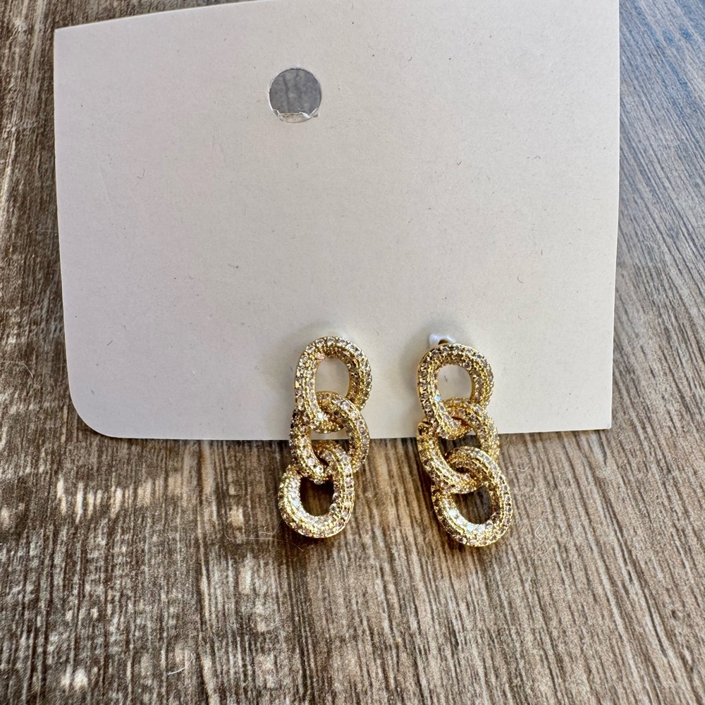 Chic Gold Link Earrings encrusted with pave crystals